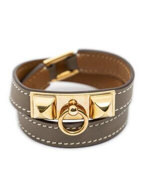 Hermes Rivale Double Tour Bracelet Etoupe Gray Swift Leather